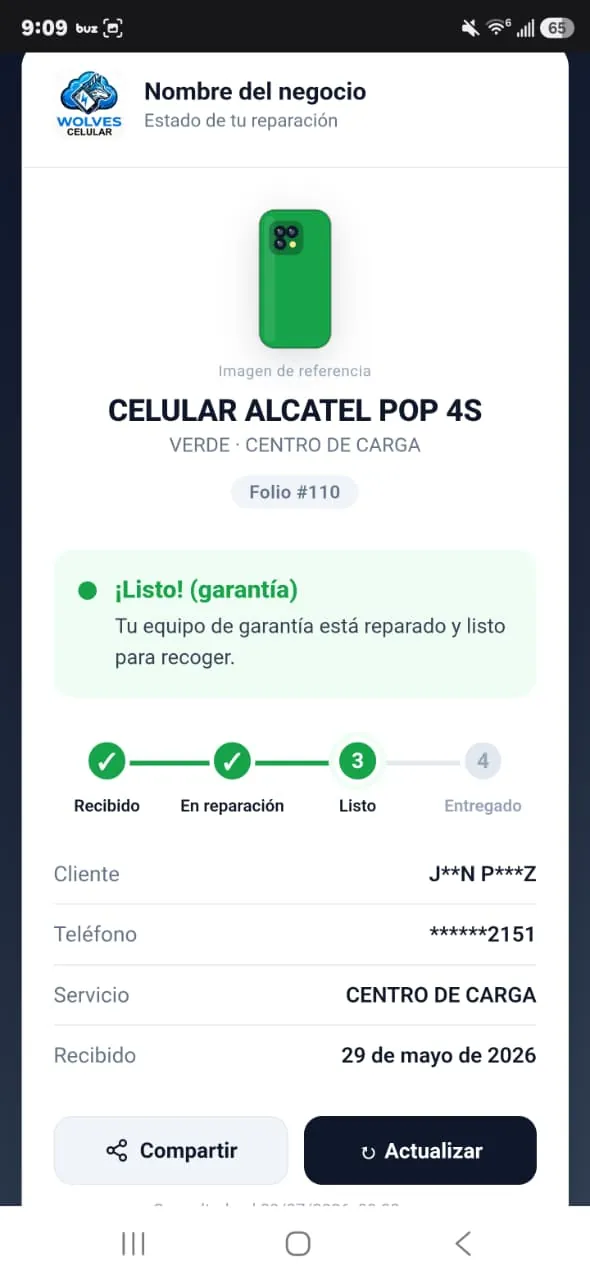 Equipo de garantía reparado