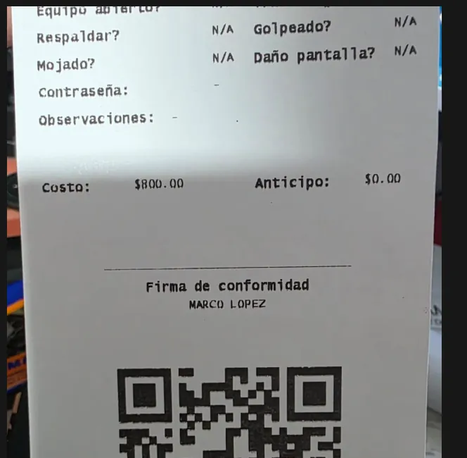 Ticket con código QR impreso